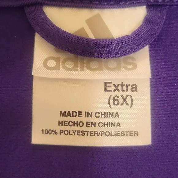 Kids purple adidas jacket with pink stripes. - Picture 3 of 7